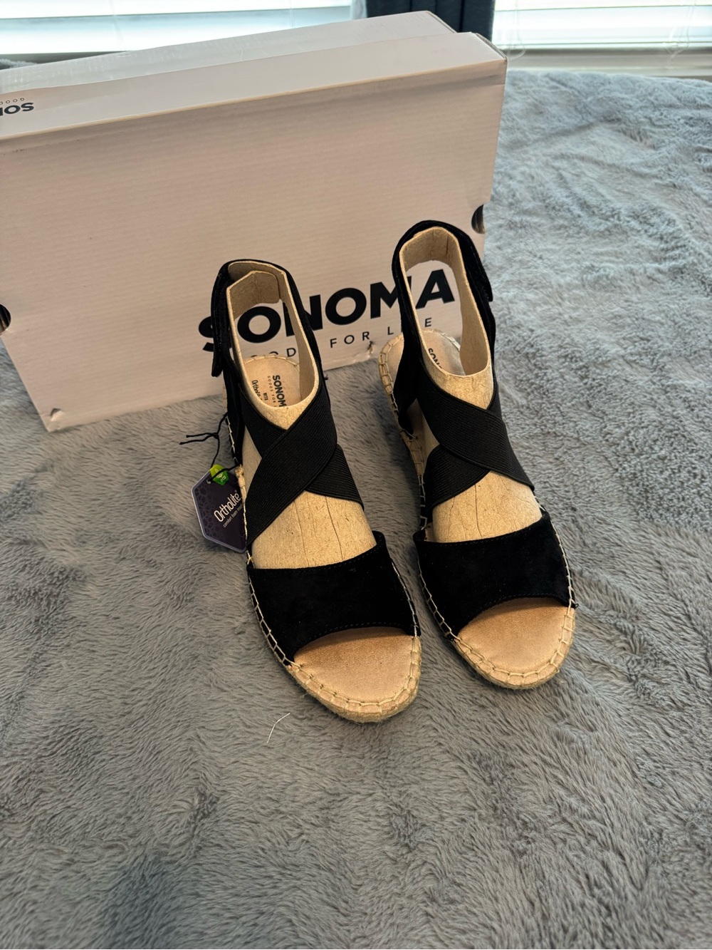 Sonoma Black Espadrille Wedge Sandals with Crisscross Straps